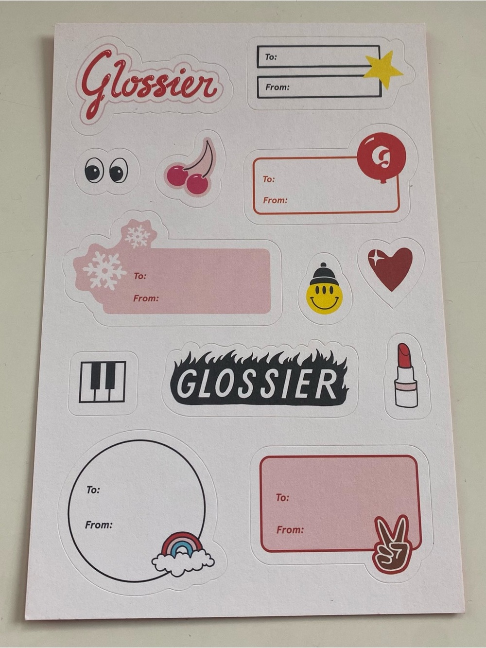 [NWT] Glossier Holiday Gift Tag Sticker Sheet